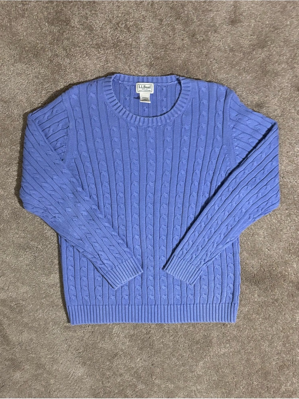 L.L.Bean Cable Knit Sweater Womens XL Purple Crew Neck Pullover 100% Cotton